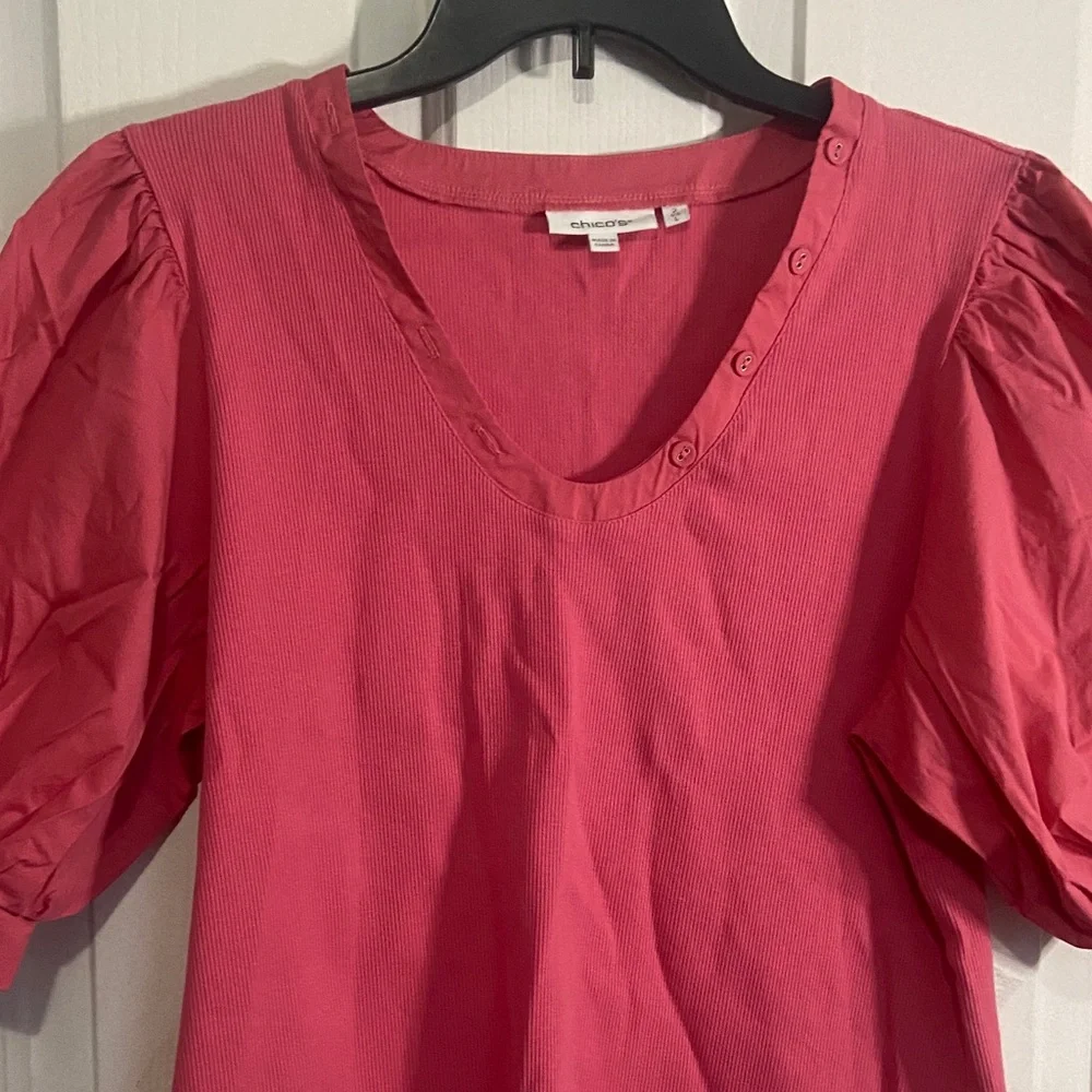 Chico's Vibrant Pink Puff Sleeve Blouse - Picture 3 of 4